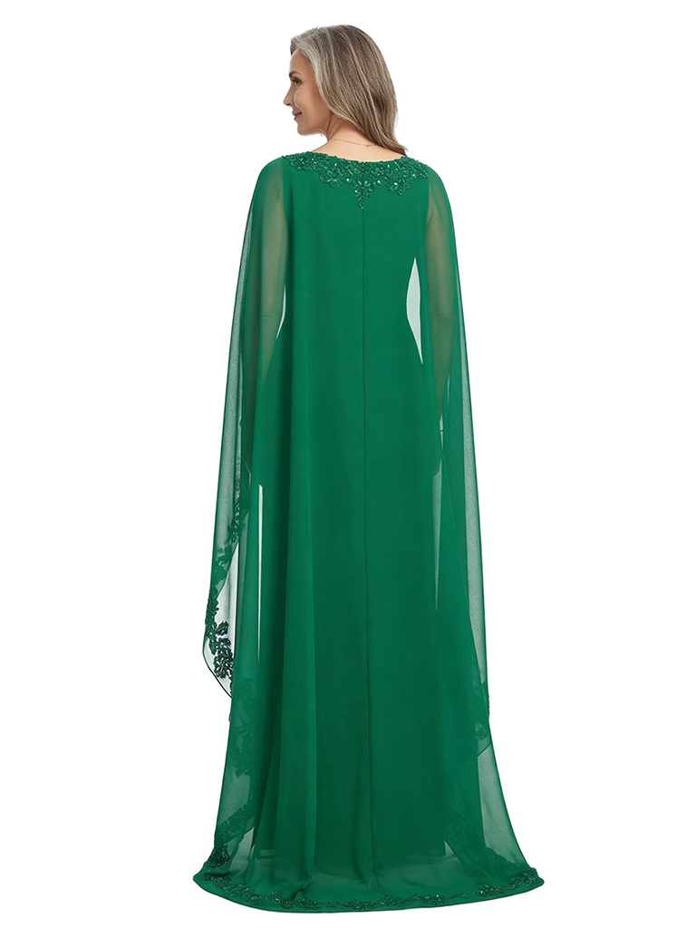ChicSew Jewel Lace Cape Sleeve Mermaid Floor Length Chiffon Fancy Mother of the Bride Dresses