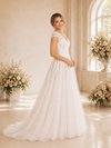 ChicSew Fancy Cap Sleeves V-Neck Lace Tulle Long A-Line Wedding Dress