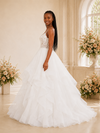ChicSew Fancy Spaghetti Straps Lace Applique Ruffled Tulle A-Line Maxi Long Wedding Dress