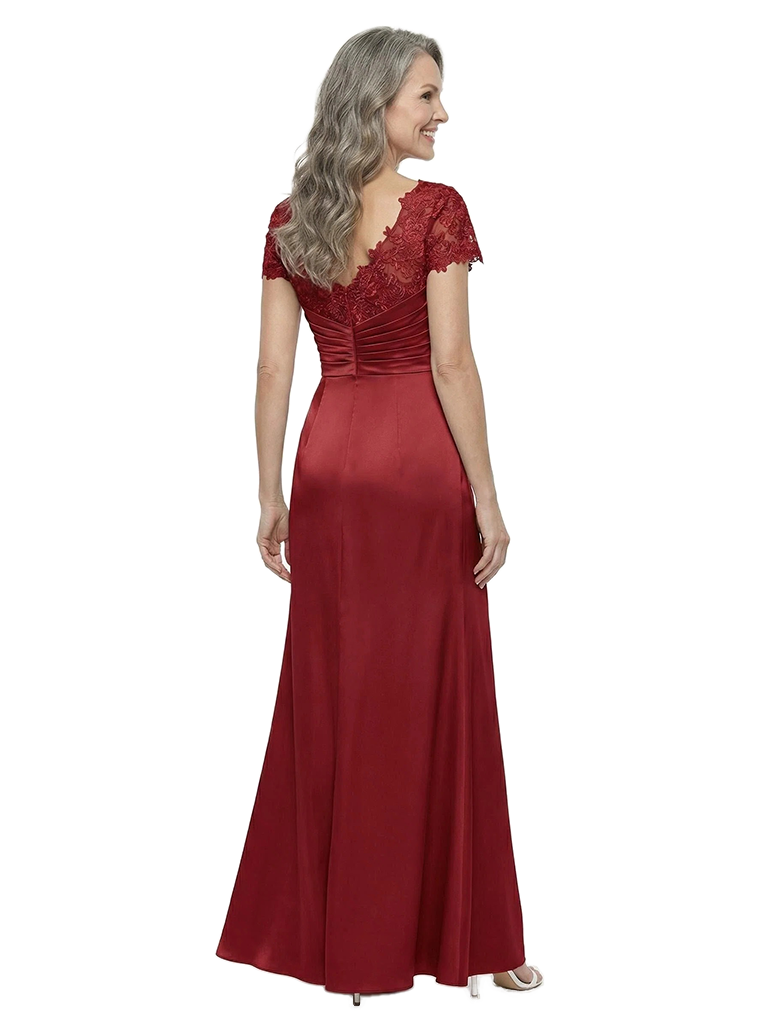ChicSew Elegant V-Neck Lace Satin A-Line Mother Of The Bride Dresses With Side Slit