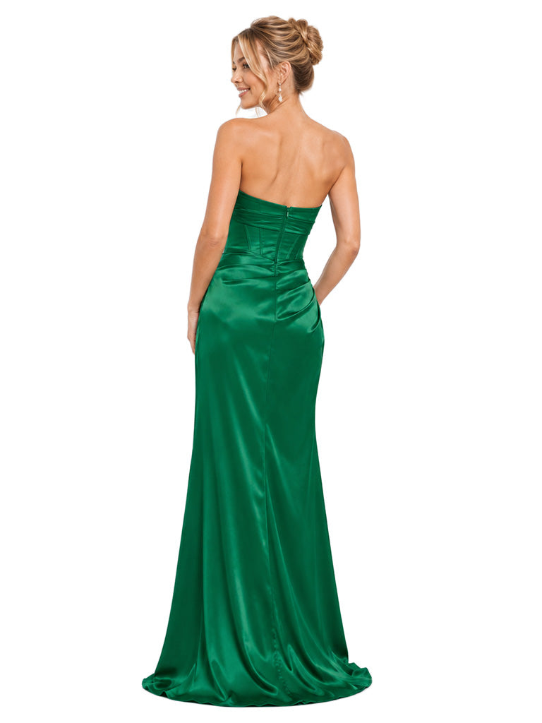 ChicSew Sweetheart Side Slit Boning Soft Satin Mermaid Ruched Floor Bridesmaid Dresses