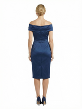 Simple Off Shoulder Ruched Satin Knee-Length Sheath Mother Of The Bride Dresses