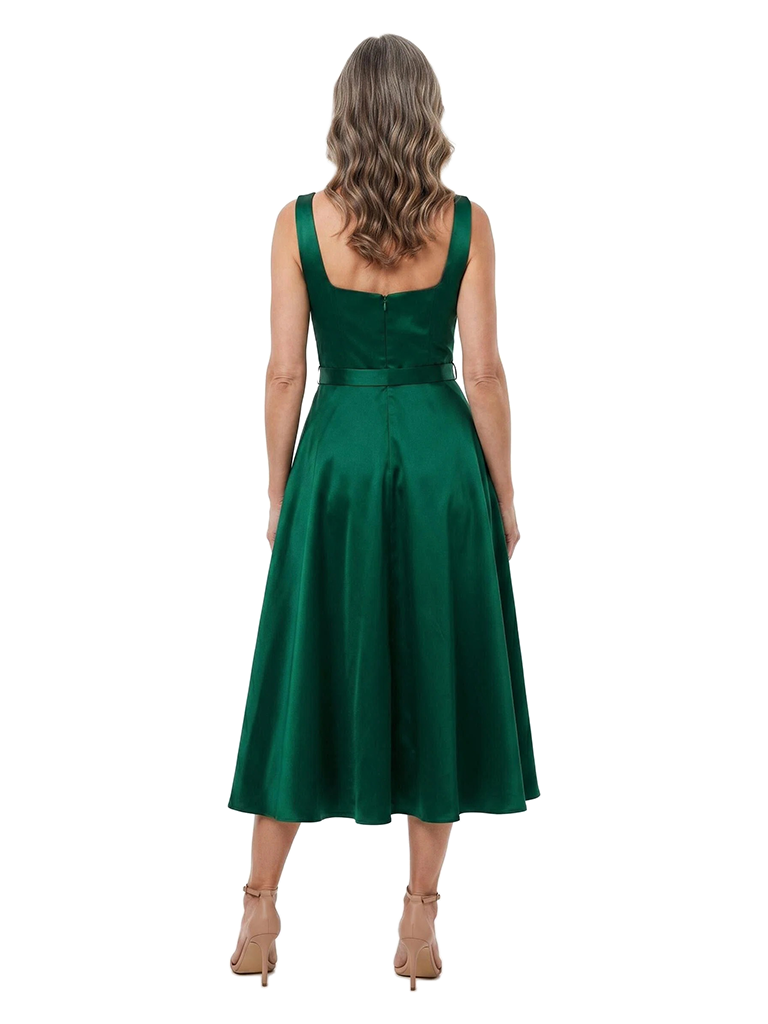 ChicSew Square Sleeveless Belted Satin Midi A-Line Mother of the Bride Dress