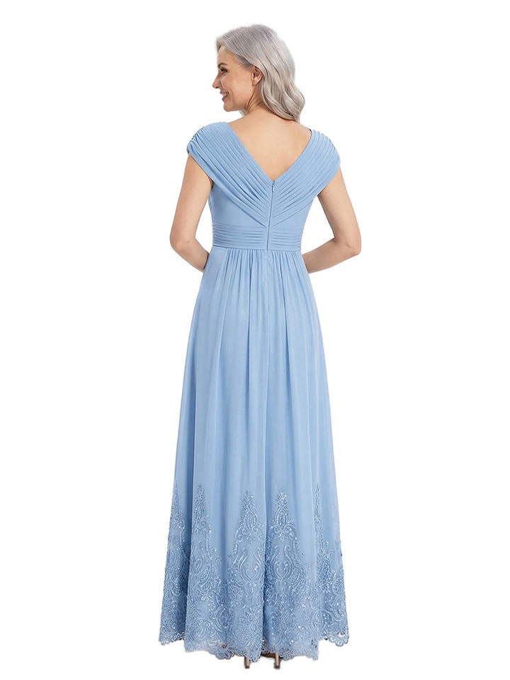 ChicSew V-Neck Cap Sleeves Lace Chiffon A-Line Mother Of The Bride Long Dress