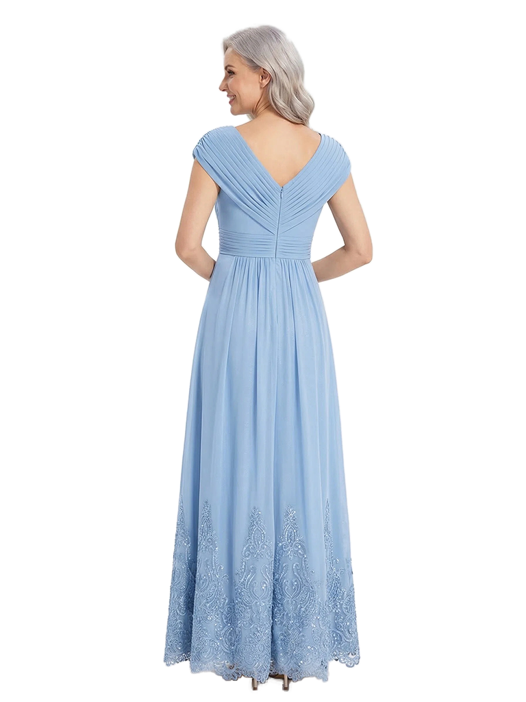 ChicSew V-Neck Cap Sleeves Lace Chiffon A-Line Mother Of The Bride Long Dress