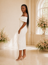 ChicSew Elegant Off The Shoulder Crepe Sheath Tea-Length Wedding Dress