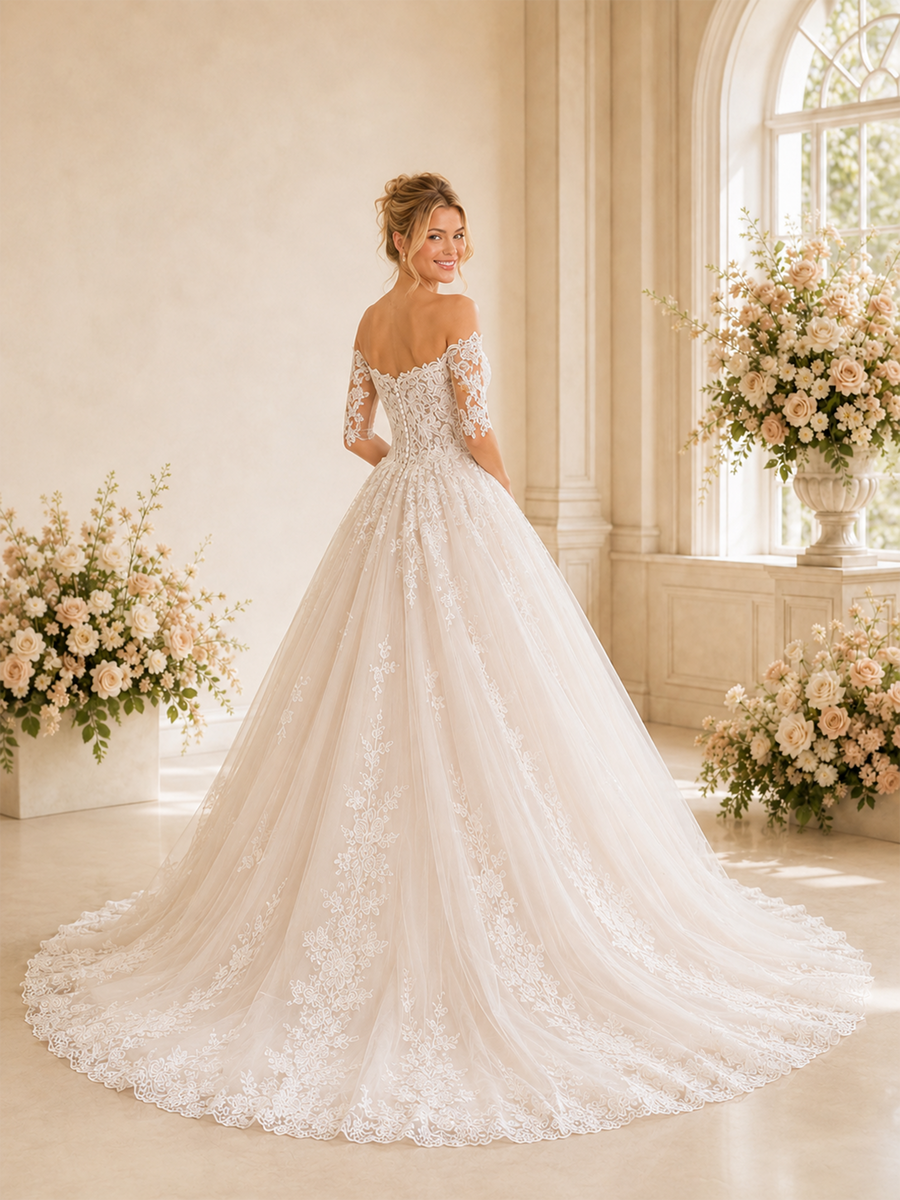 ChicSew Romantic Off The Shoulder Lace Tulle A-Line Maxi Long Wedding Dresses
