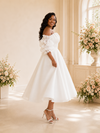 ChicSew Fancy Strapless Ruching Puff Sleeves A-Line Tea-Length Wedding Dress