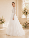 ChicSew Elegant Lace Applique Chiffon Pleated Long Sleeves A-Line Floor-Length Wedding Dress