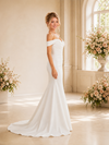 ChicSew Fancy Off The Shoulder Ruching Sleeveless Mermaid Crepe Long Wedding Dress