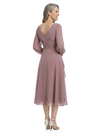 ChicSew Modern Long Sleeves V-Neck Tea-Length Chiffon Ruffle A-Line Mother Of The Bride Dresses