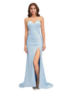 Sexy Sweetheart Soft Satin Mermaid Side Slit Ruched Long Bridesmaid Dresses Online