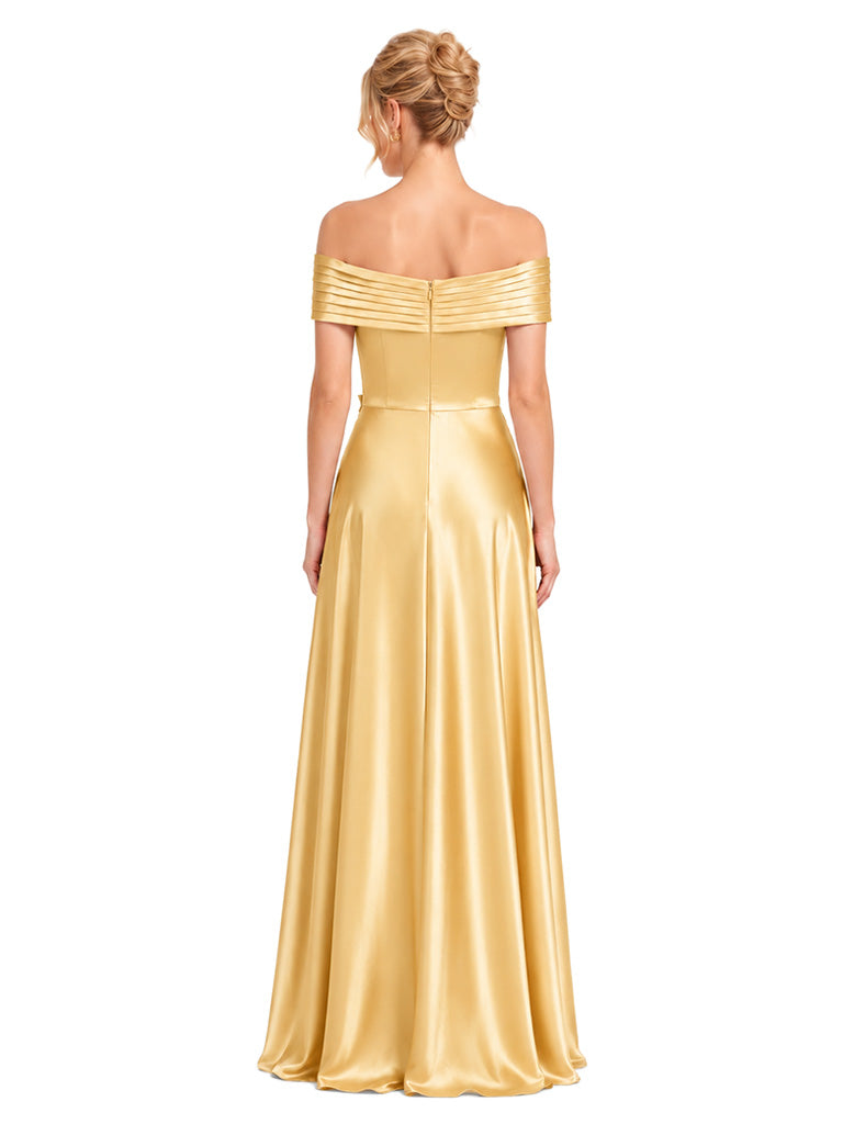 ChicSew Trendy Off The Shoulder Satin Bridesmaid Dress With Handmade Flower Mermaid Gown