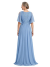 ChicSew Beautiful V-Neck Chiffon Mother Of The Bride Gown With Flutter Sleeves Lace Applique