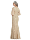 ChicSew Flutter Sleeves V-Neck Lace Appliques Sequin Chiffon Mermaid Mother Of The Groom Dress