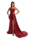 Sexy One Shoulder Mermaid Side Slit Soft Satin Unique Long Bridesmaid Dresses Online