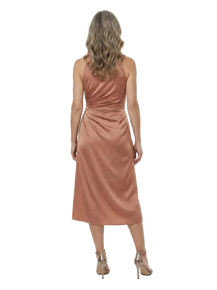 ChicSew Fancy Round Sleeveless Ruched Silky Satin Sheath Mother Of The Groom Evening Gowns