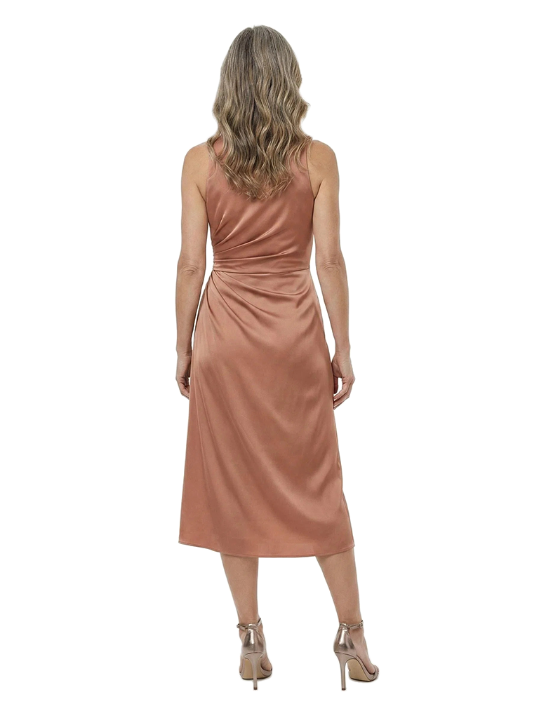 ChicSew Fancy Round Sleeveless Ruched Silky Satin Sheath Mother Of The Groom Evening Gowns