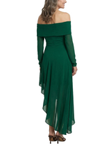 ChicSew Off The Shoulder Long Sleeve Asymmetrical High Low Hem Chiffon Formal Evening Party Dresses