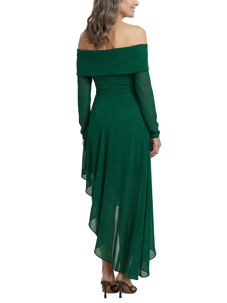 ChicSew Off The Shoulder Long Sleeve Asymmetrical High Low Hem Chiffon Formal Evening Party Dresses