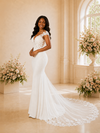 ChicSew Fancy V-Neck Crepe Mermaid Maxi Wedding Dress With Lace Applique