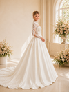 ChicSew Elegant High Neck Long Sleeve Lace Appliques Satin A-Line Long Wedding Dress
