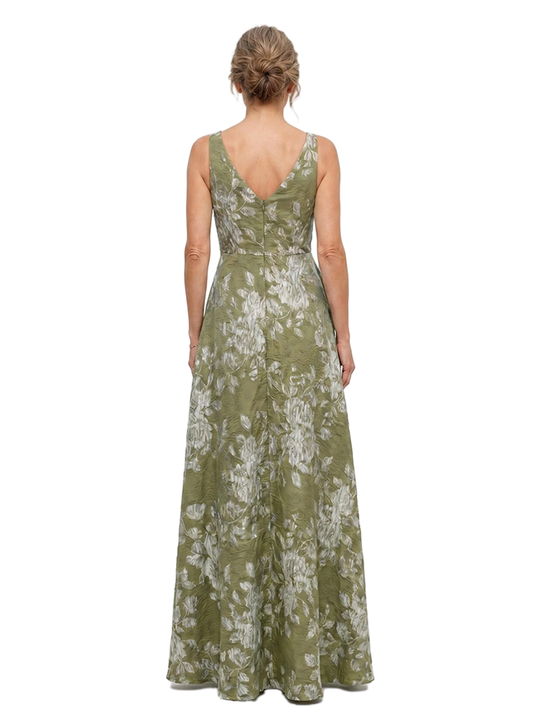 Chicsew Elegant Floral V-Neck Ruched A-Line Floor-Length Mother of The Bride Dresses