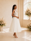 ChicSew Modern A-Line V-Neck Sleeveless Lace Tulle Tea-Length Wedding Dress