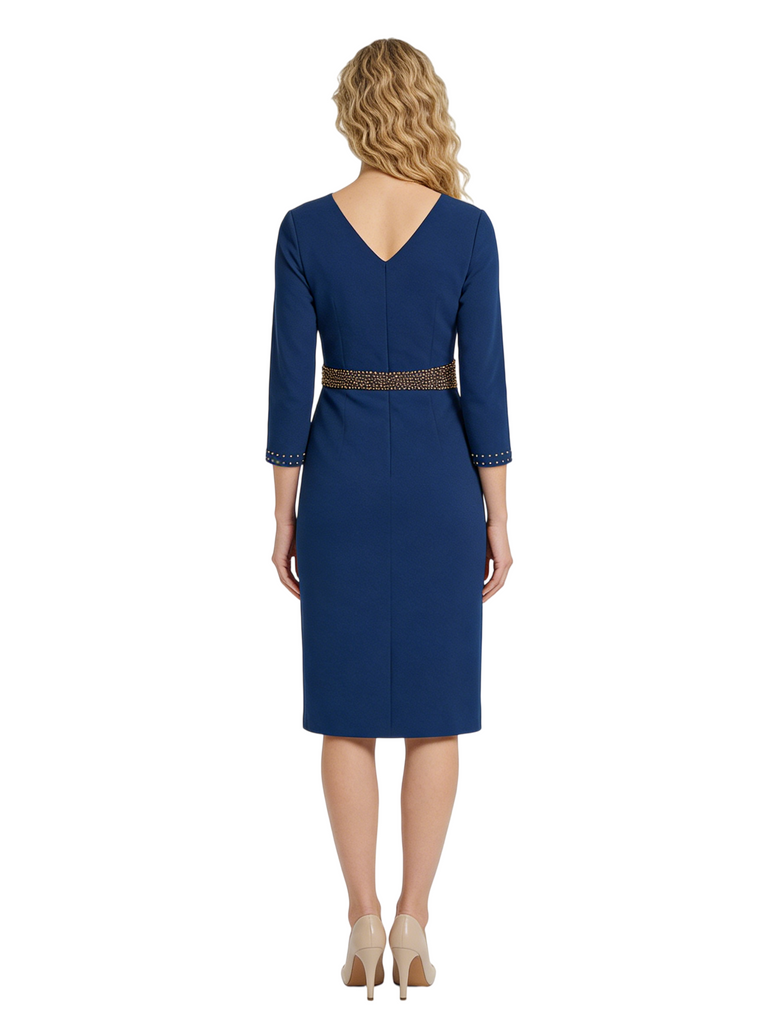 Chicsew Elegant V-Neck 3/4 Sleeves Sheath Knee-Length Mother Of The Bride Dresses