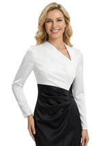 Elegant Black And White Satin Long Sleeves Asymmetrical Mermaid Long Mother Of The Bride Dresses