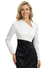 Elegant Black And White Satin Long Sleeves Asymmetrical Mermaid Long Mother Of The Bride Dresses
