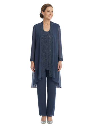ChicSew Elegant Chiffon Mother Of The Bride Pant Suits Three Piece Classy Outfits With Long Jacket