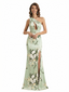 Simple One Shoulder Side Slit Mermaid Floral Satin Maxi Floral Formal Dresses For Women