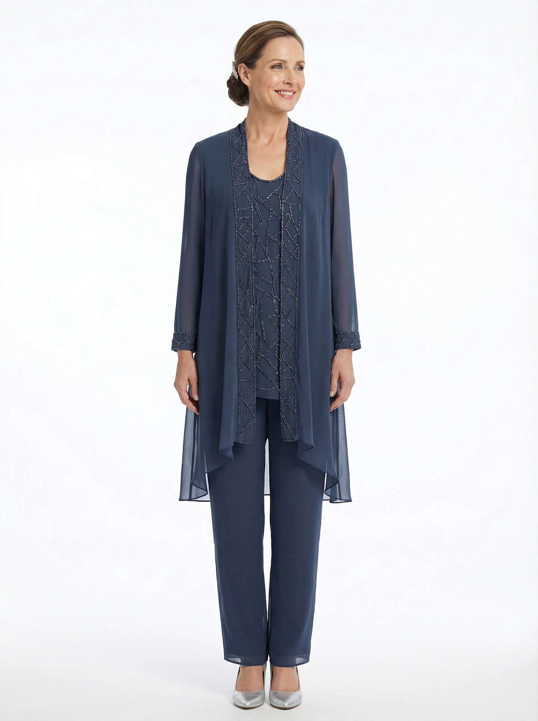 ChicSew Elegant Chiffon Mother Of The Bride Pant Suits Three Piece Classy Outfits With Long Jacket
