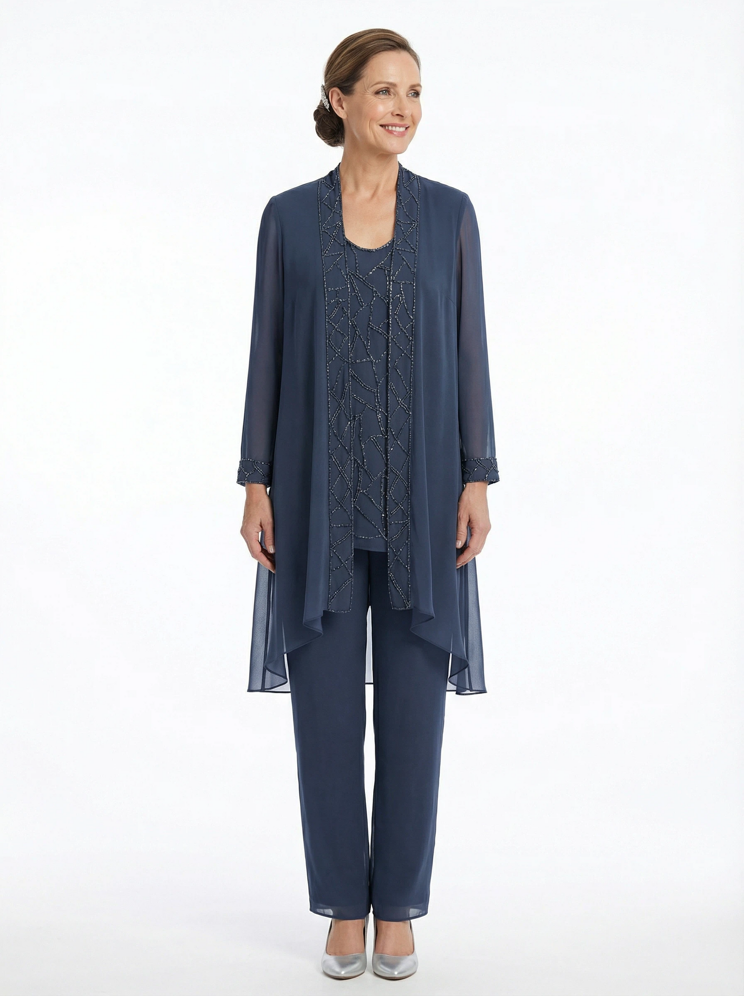 ChicSew Elegant Chiffon Mother Of The Bride Pant Suits Three Piece Classy Outfits With Long Jacket