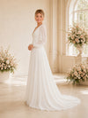 ChicSew Elegant V-Neck Long Sleeve Chiffon A-Line Open Back Foor-Length Wedding Dress