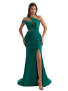 Sexy Mermaid One Shoulder Silky Satin Side Slit Long Bridesmaid Dresses Online