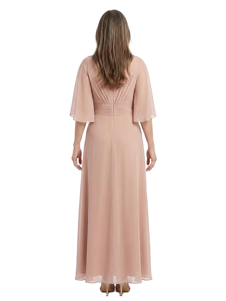 ChicSew Modest Chiffon Flutter Sleeve A-Line V-Neck Mother Of The Groom Gowns With Pleated Waist