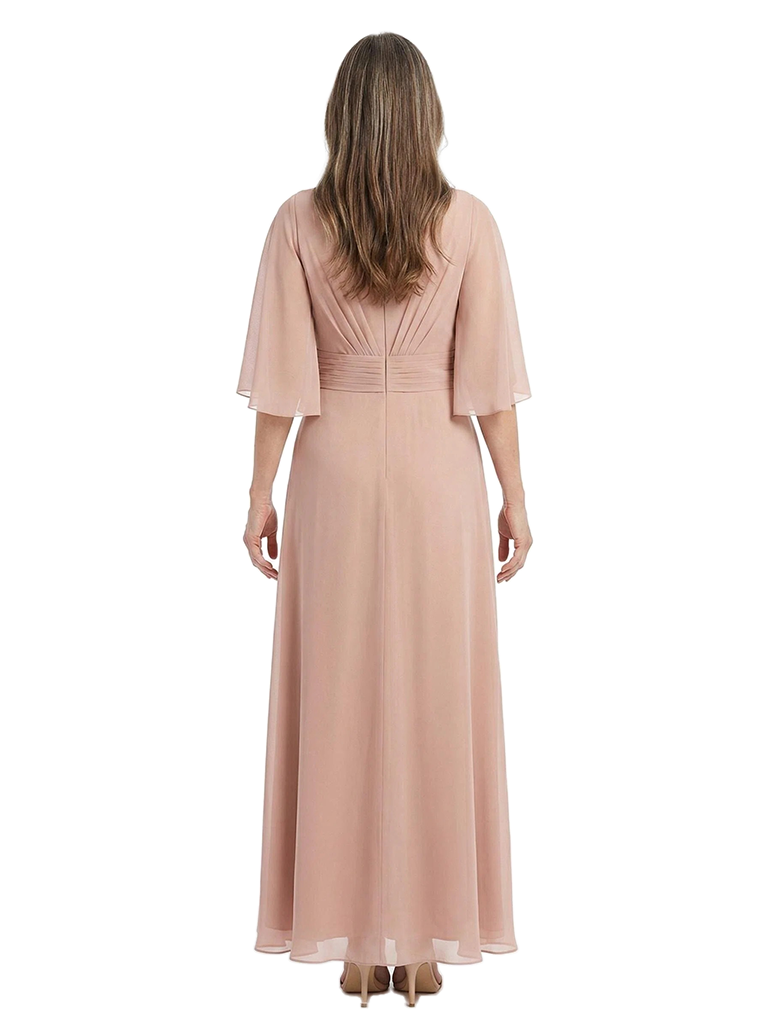 ChicSew Modest Chiffon Flutter Sleeve A-Line V-Neck Mother Of The Groom Gowns With Pleated Waist