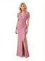 Elegant Soft Satin Short Sleeves Side Slit Mermaid Floor-Length Mother of the Bride Dresses