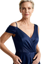 Classy V-Neck Asymmetrical Side Slit Satin Mother Of The Bride Gown
