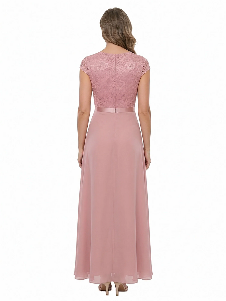 ChicSew Beautiful V-Neck Chiffon Cap Sleeves Lace High-Low Mother Of The Bride Dress With Ruffle