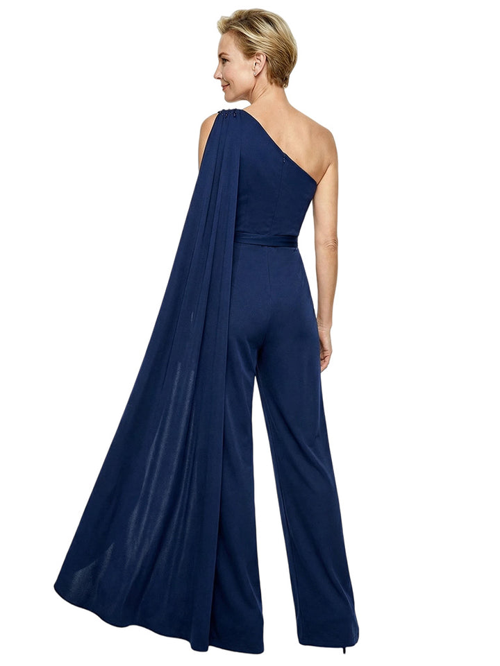 Chic One Shoulder Satin Pantsuits For Mother Of The Bride