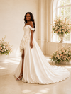 ChicSew Fancy Off The Shoulder Ruched Side Slit A-Line Satin Maxi Wedding Dress