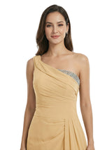 Sexy One Shoulder Side Slit Chiffon Long Mother Of The Bride Gown