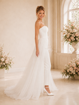 ChicSew Modern Strapless Wedding Jumpsuit With Tulle Long Overskirt