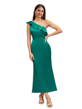 Sexy Mermaid Ruffle One Shoulder Soft Satin Ankle-Length Bridesmaid Dresses Online