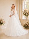 ChicSew Elegant Pleated A-Line Lace Applique Tulle V-Neck Long Sleeves Maxi Long Wedding Dress