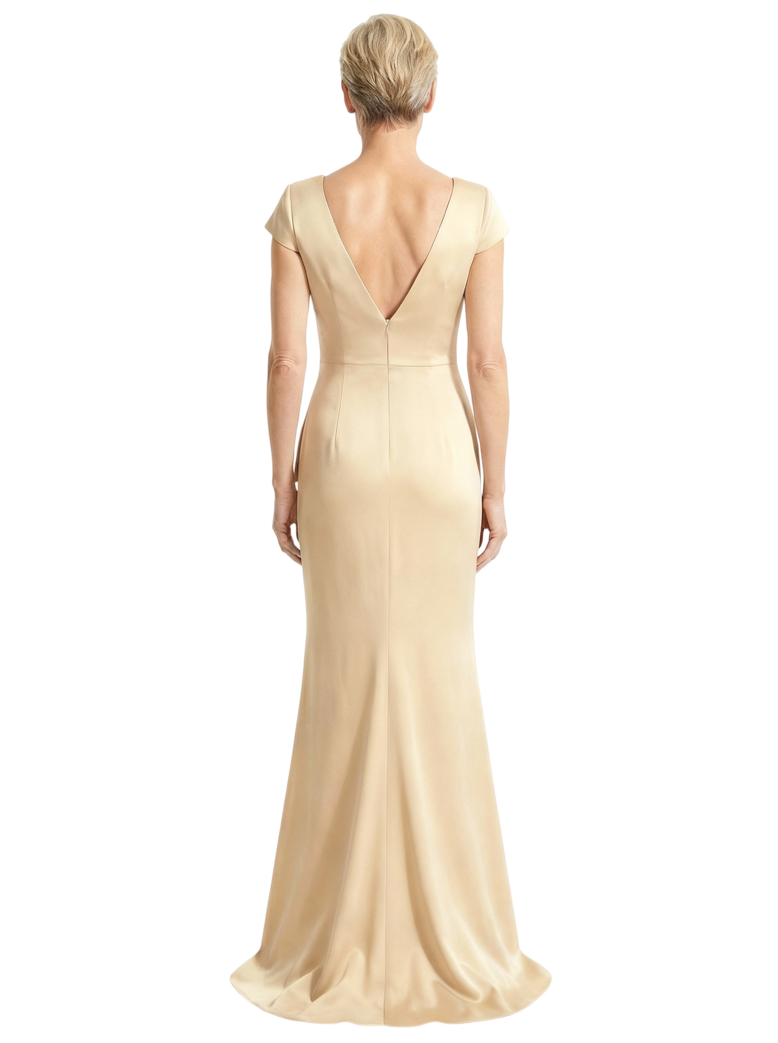 Elegant V-Neck Satin Mother of The Groom Dress Cap Sleeves Mermaid Maxi Gown