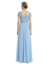 ChicSew V-Neck Short Sleeve Lace Bodice A-Line Floor Length Chiffon Mother Of The Bride Gowns